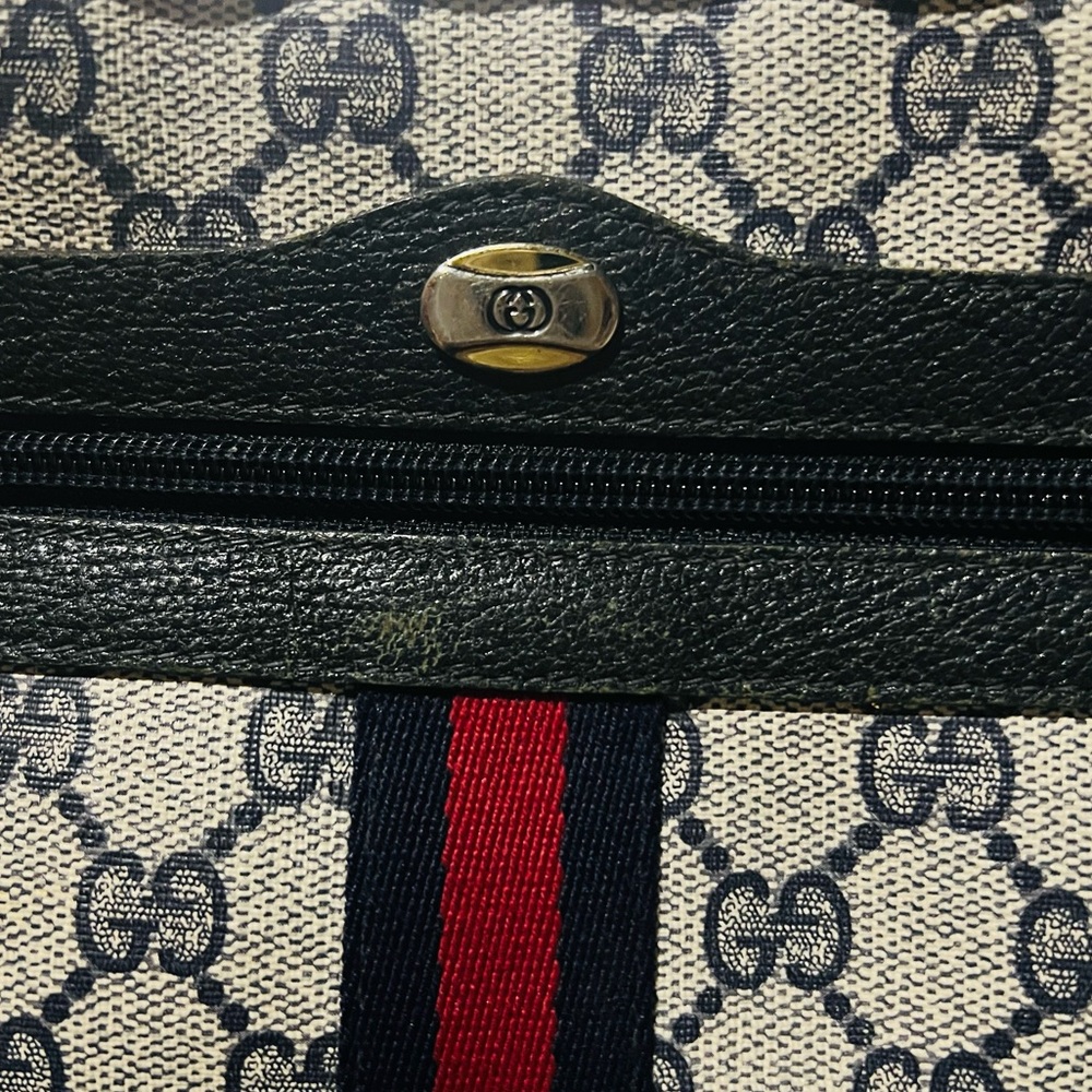 Authentic Vintage GUCCI Ophidia Navy Monogram Canvas Leather Crossbody Bag.